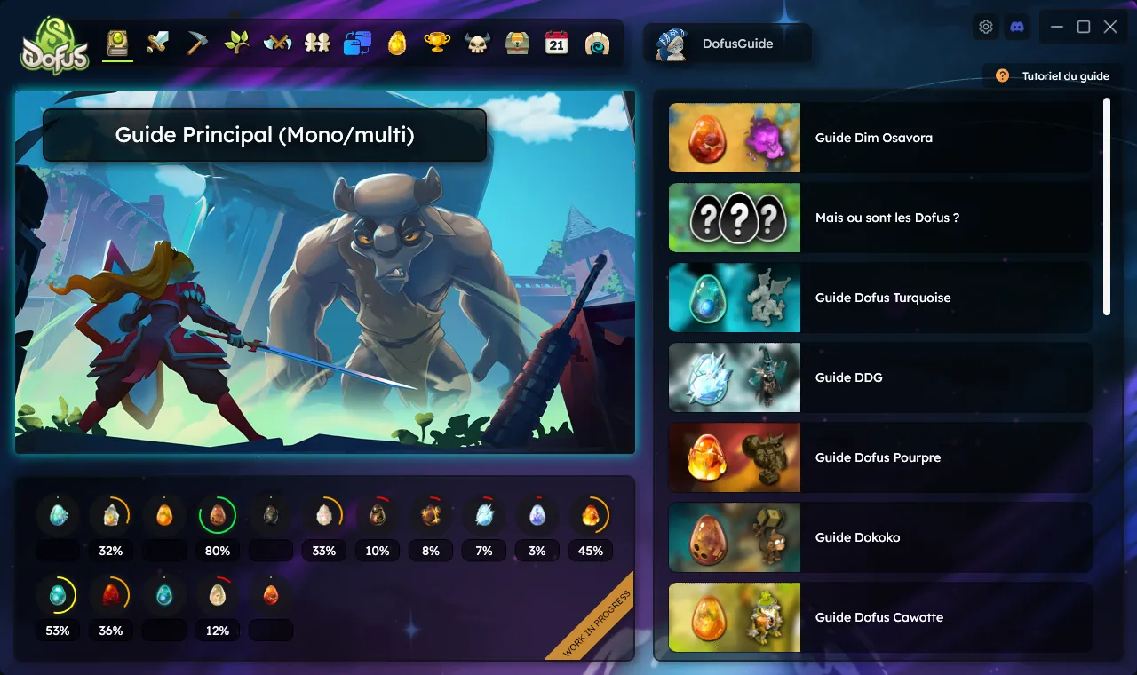 Le guide de progression DofusGuide affiché en jeu sur Dofus